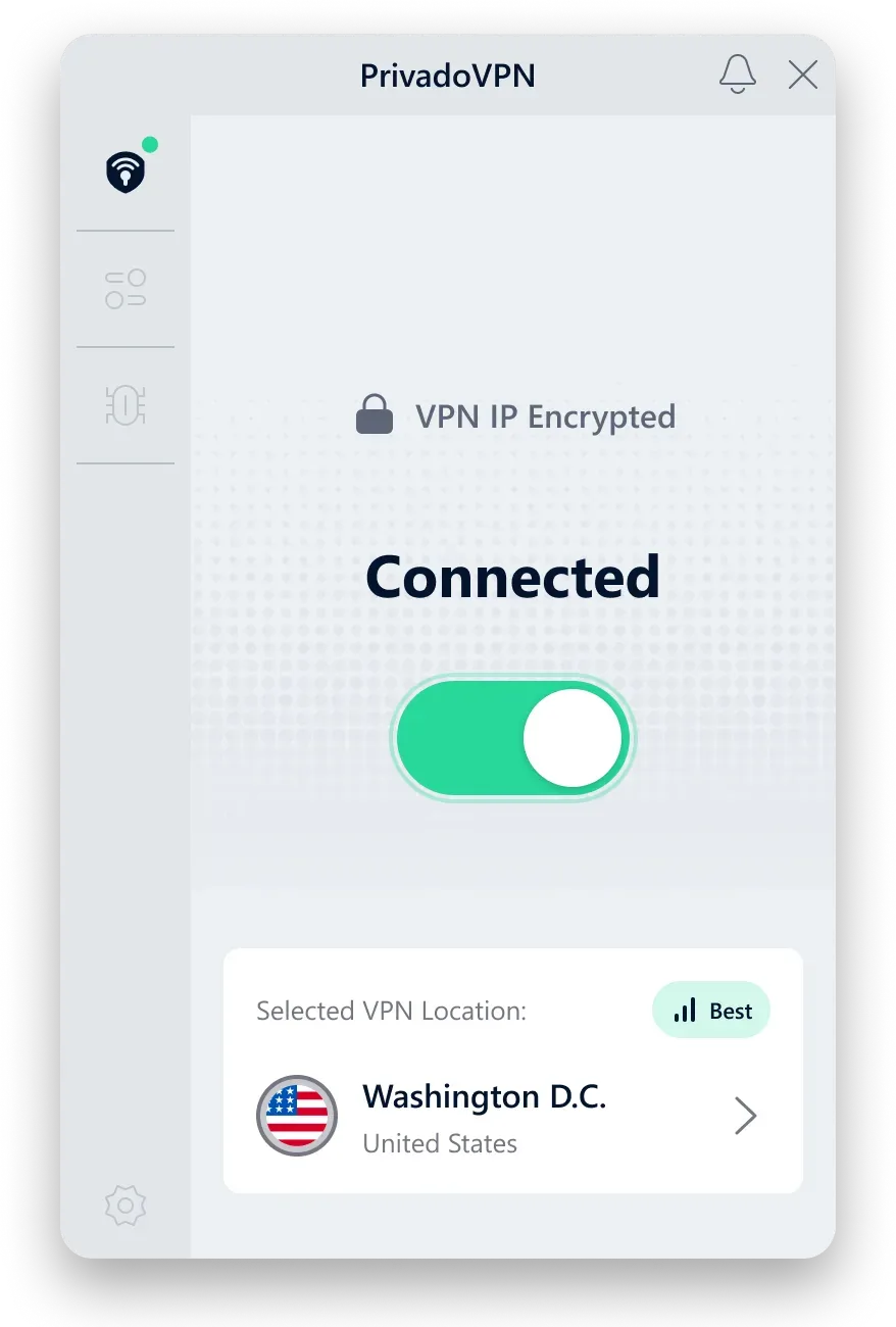 PrivadoVPN 安全加密界面